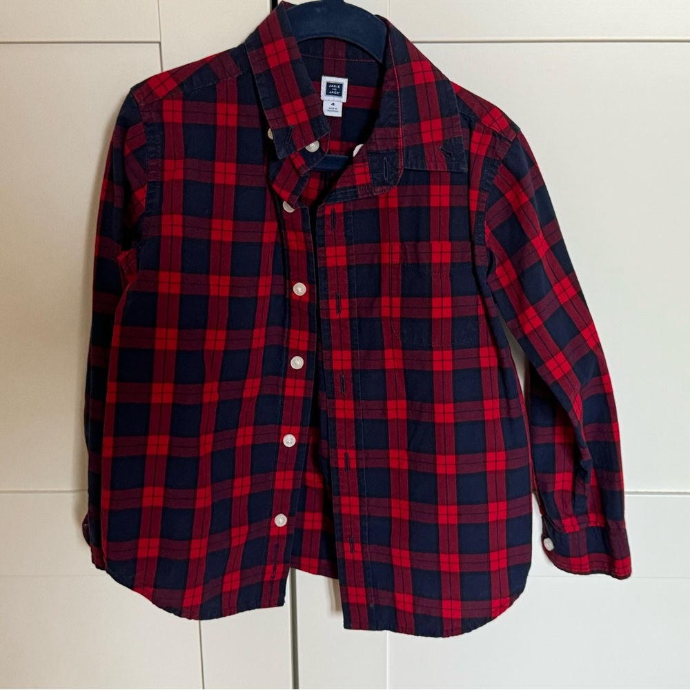 Janie and Jack Plaid Button Down, Navy and Red
